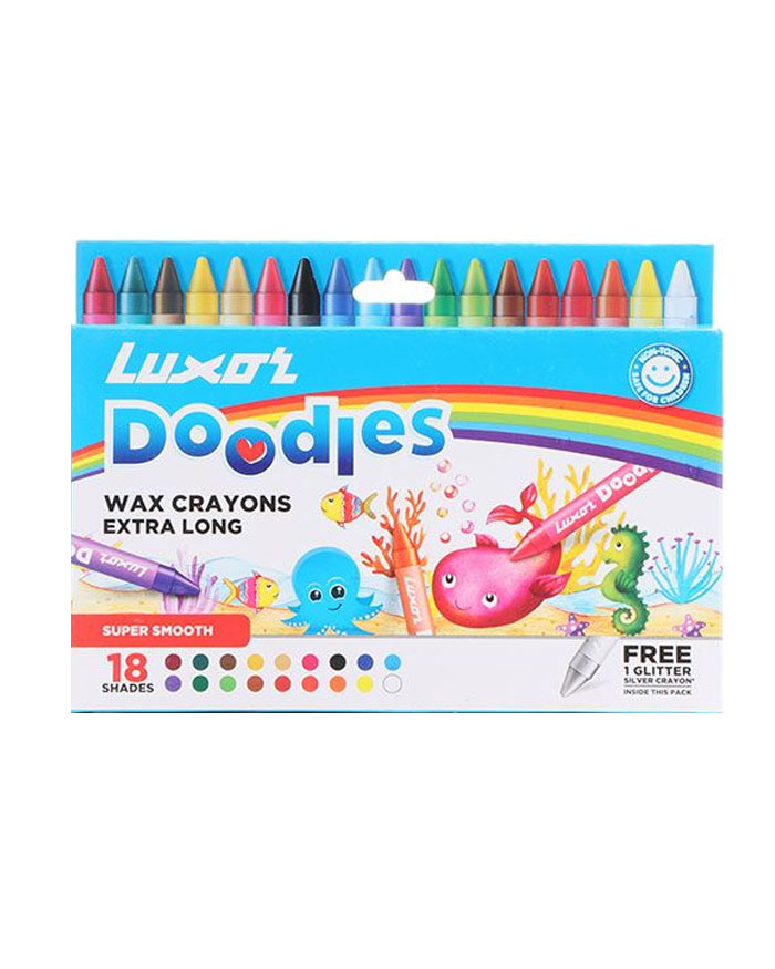 Luxor Doodles Extra Long Wax Crayons 18 shades