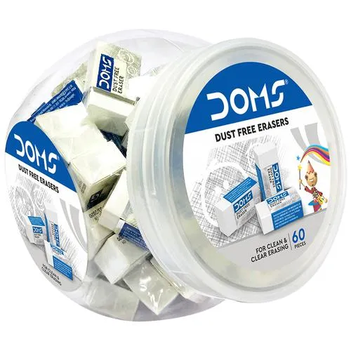 Doms Dust Free Erasers - Break-Resistant, Premium Quality, 60 pcs Jar