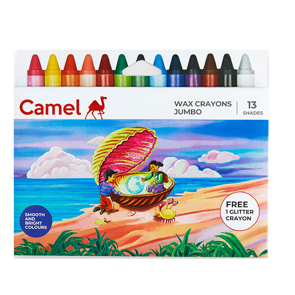 Camel Wax Crayons Assorted pack of 13 shades, Jumbo