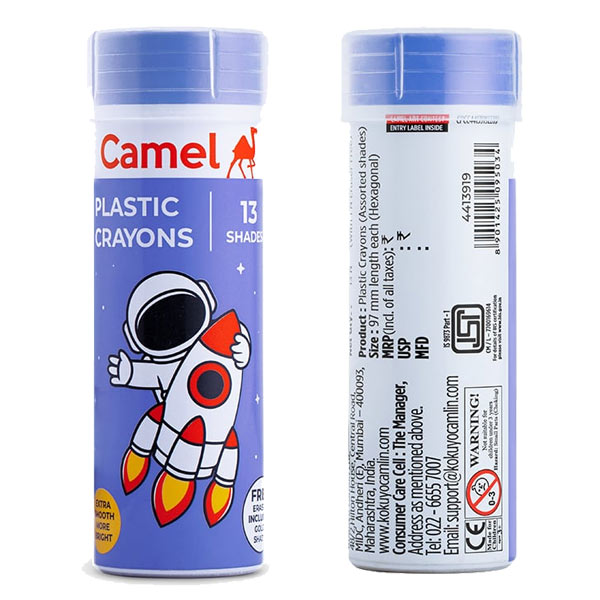 Camel Plastic Crayons Assorted tin pack of 13 shades, Hexagona