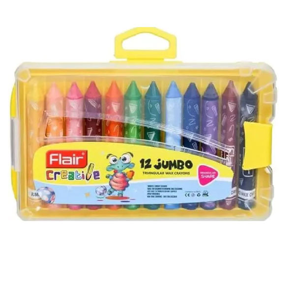 Flair Creative Series Non Toxic 12 Shades Jumbo Triangular Wax Crayons Box Set (Multicolor)
