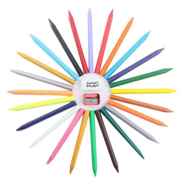Luxor Doodles Extra Long Plastic Crayons - Assorted Colors With Free Eraser & Sharpener