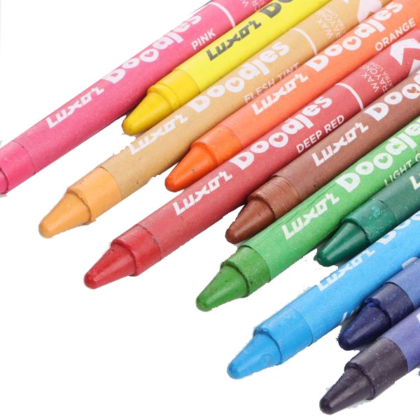 Luxor Doodles Extra Long Wax Crayons - Assorted Colors With Bonus Glitter Silver Crayon