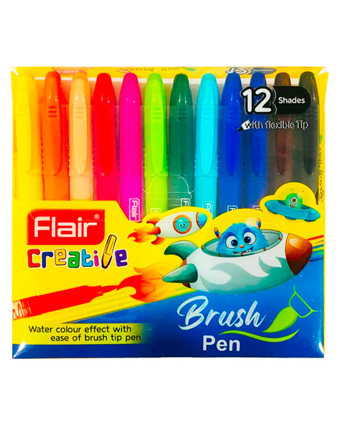 FLAIR Creative Brush Pen With Flexible Tip Pack of 12 Bright Shades