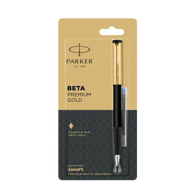 Parker Beta Premium Fountain Pen with Stainless Gold Trim | Ink Color - Blue