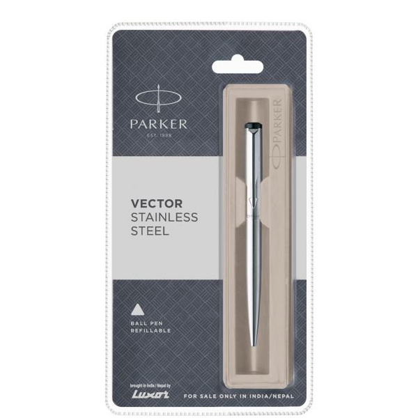 Parker Vector Stainless Steel Ball Pen with Stainless Steel Trim | Ink Color - Blue