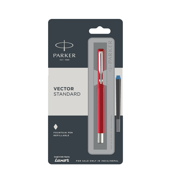 Parker Vector Standard Fountain Pen with Stainless Steel Trim | Ink Color - Blue