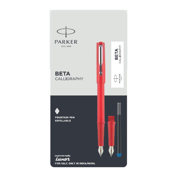 Parker Beta Calligraphy Fountain Pen with Stainless Steel Trim | Ink Color - Blue