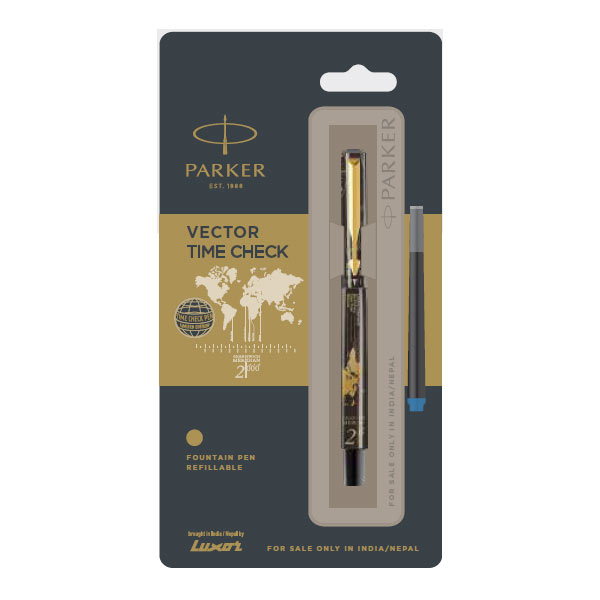 Parker Vector Timecheck Fountain Pen with Gold Trim | Ink Color - Blue