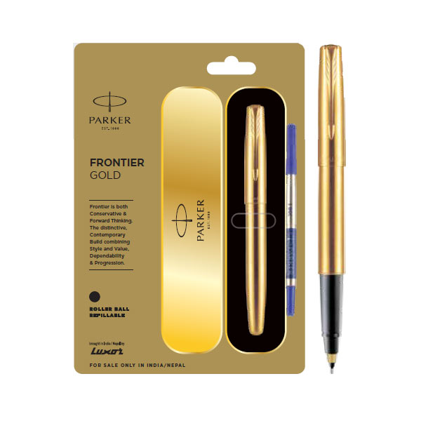 Parker Frontier Gold Roller Ball Pen with Gold Trim | Ink Color - Blue