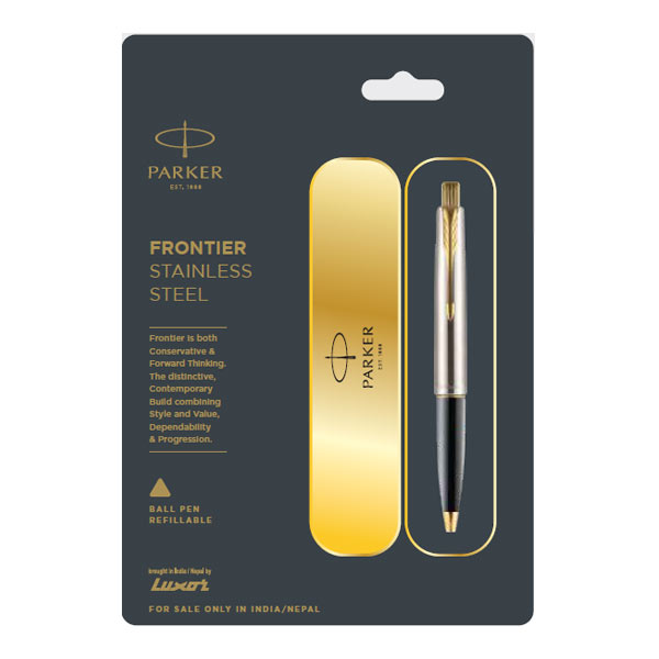 Parker Frontier Stainless Steel Ball Pen with Gold Trim | Ink Color - Blue