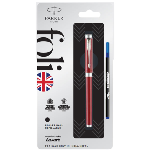 Parker Folio Standard Roller Ball Pen with Stainless Steel Trim | Ink Color - Blue