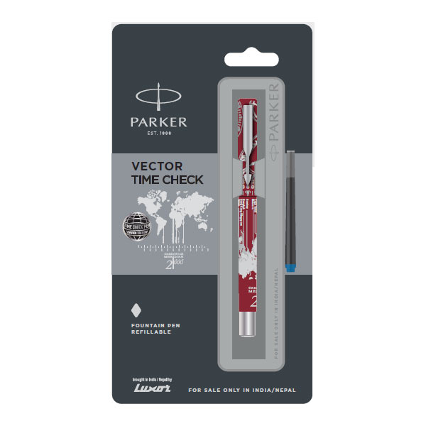 Parker Vector Timecheck Fountain Pen with Stainless Steel Trim | Ink Color - Blue