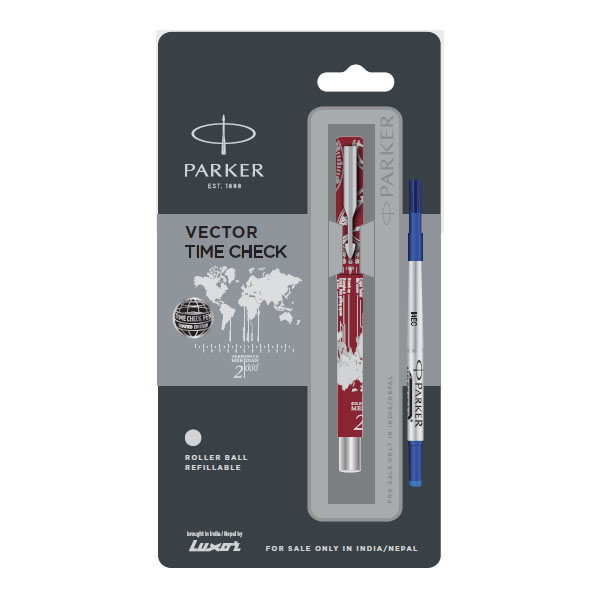 Parker Vector Timecheck Roller Ball Pen with Stainless Steel Trim | Ink Color - Blue