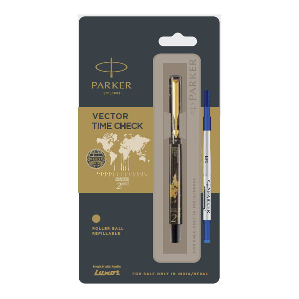 Parker Vector Timecheck Roller Ball Pen with GoldTrim | Ink Color - Blue
