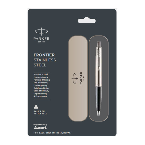 Parker Frontier Stainless Steel Ball Pen with Stainless Steel Trim | Ink Color - Blue