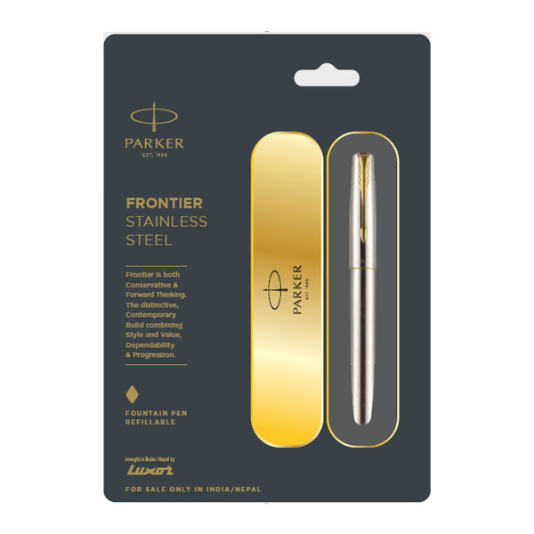 Parker Frontier Stainless Steel Fountain Pen with Gold Trim | Ink Color - Blue