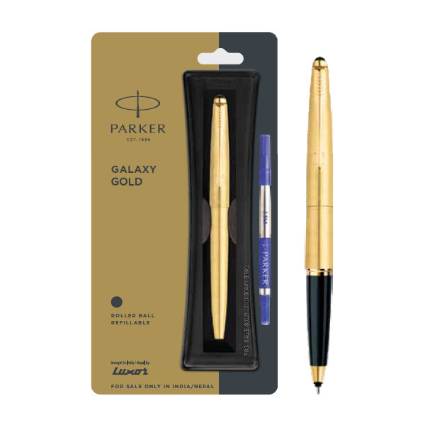 Parker Galaxy Gold Roller Ball Pen with Gold Trim | Ink Color - Blue