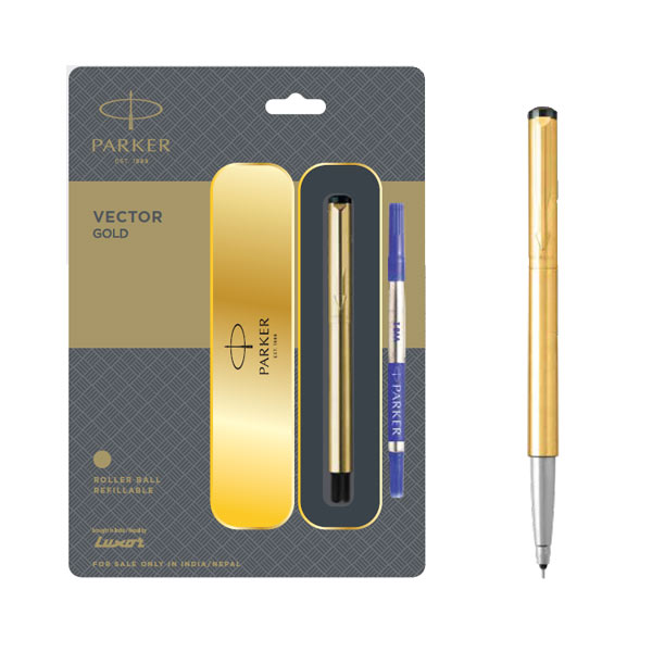 Vector Gold Roller Ball Pen with Gold Trim | Ink Color - Blue