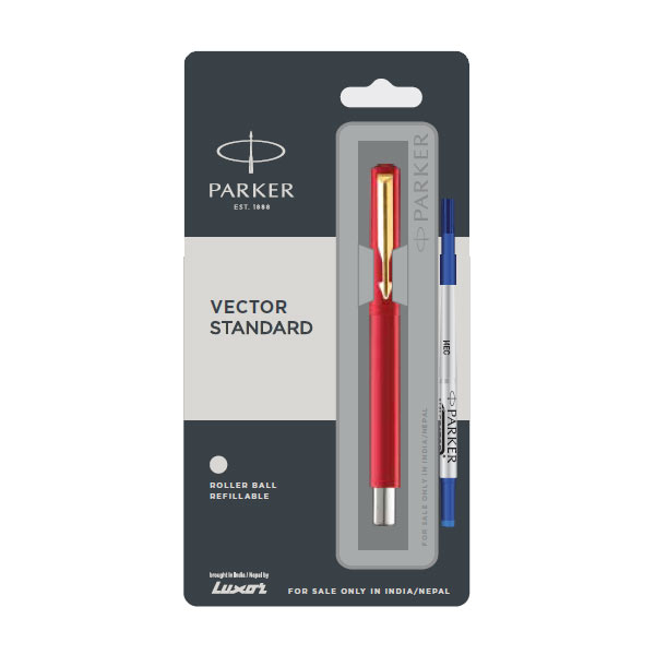 Parker Vector Standard Roller Ball Pen with Gold Trim | Ink Color - Blue